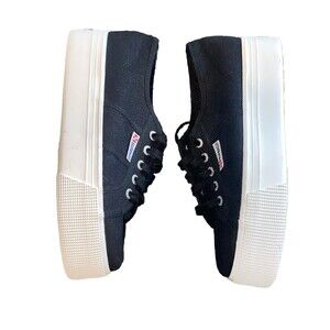 Superga 2790 Platform Sneaker in Black & White Sole Men 5.5 Women 7